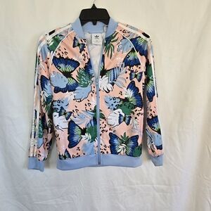 Adidas x HER Studio London Girl's Pink Blue Butterfly Floral Print Jacket Medium